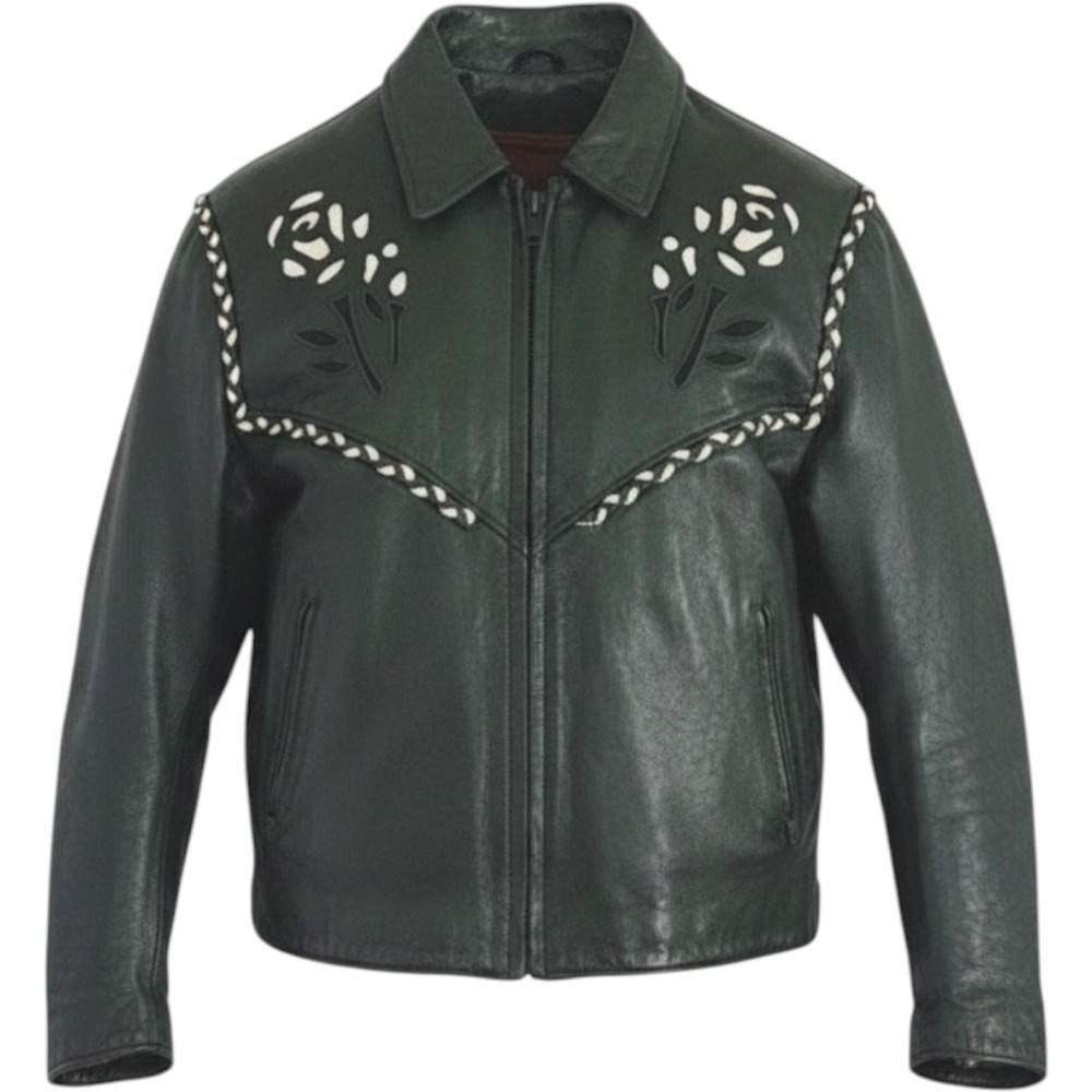 Vintage Western Gothic Black Leather Women's Moto Jacket XXL Rose 90s Biker Chic